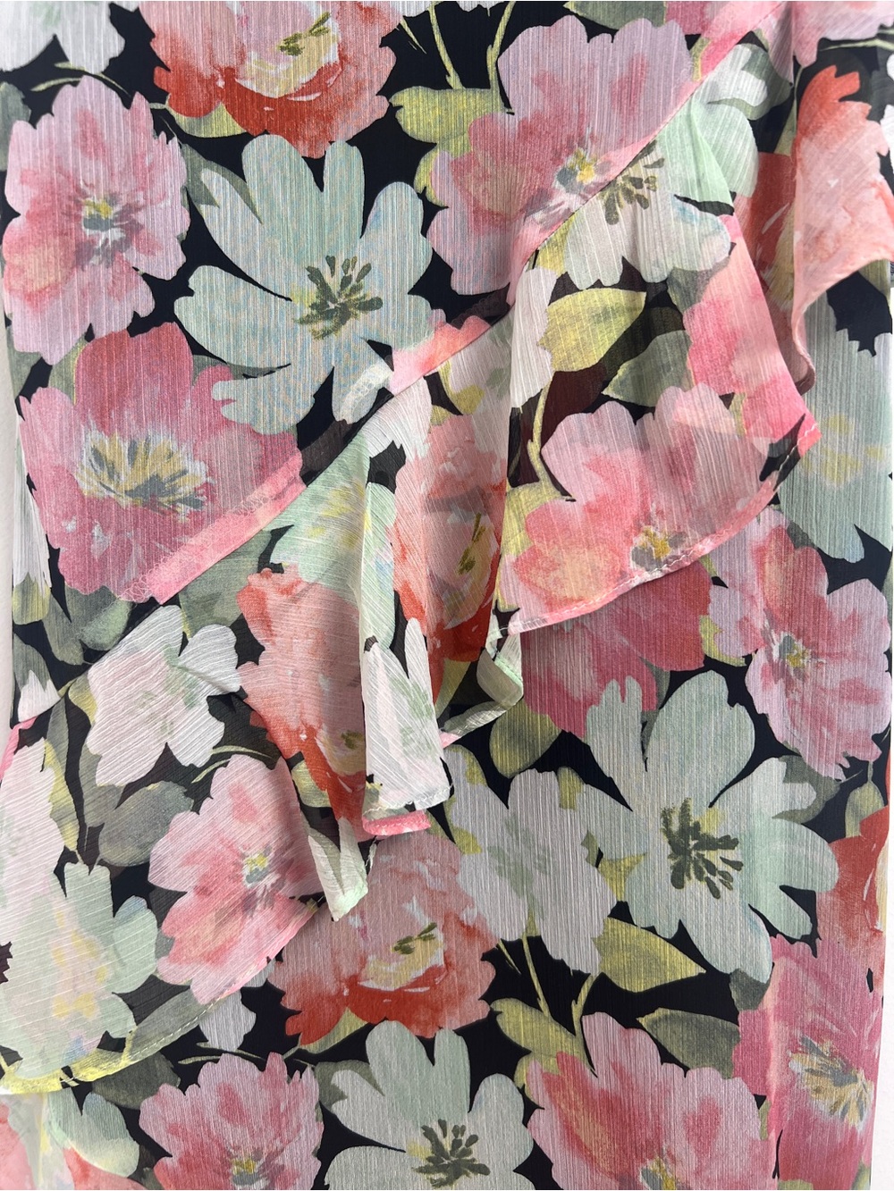 NEW ZARA Medium Floral Print Chiffon Tiered Ruffle Asymmetrical Hem Midi Dress - Picture 6 of 15